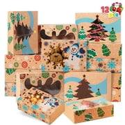 SYNCFUN 12 Pcs Foiled Kraft Christmas Cookie Boxes with Window 8.5" x 5.75" x 2.75", Treat Boxes for Pastries, Cupcakes, Brownies, Gift-Giving, Doughnut and Cookie, Brown Kraft Bakery Boxes