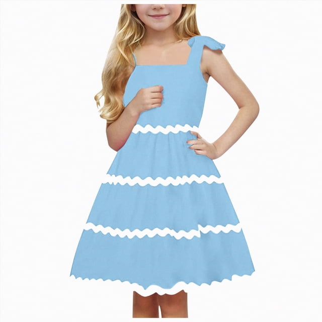 NIEWTR Robe Douce Sans Manches pour Fillettes, Imprimé Fruits, Robe d'Été pour Vacances (Bleu Ciel, 9-10 Ans)