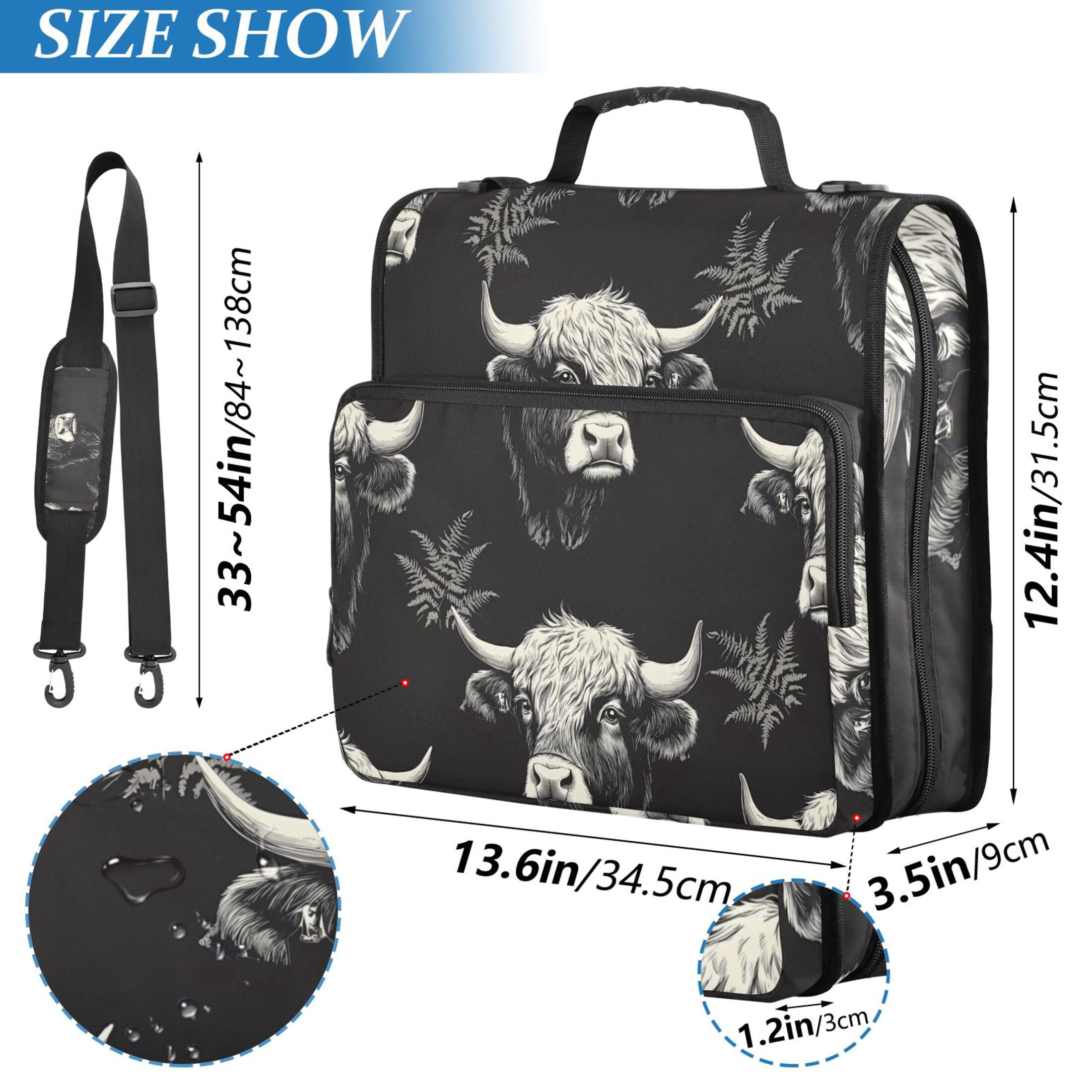 ALAZA Zipper Binder Highland Cattle Leaves-s1 3 Ring Trapper Keeper File Folder Organizer Bag