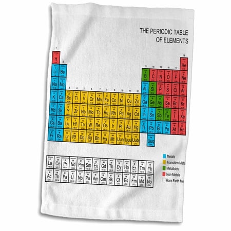3dRose Periodic Table - Academic educational gift for science fans chemistry physics red green blue yellow - Towel, 15 by 22-inch