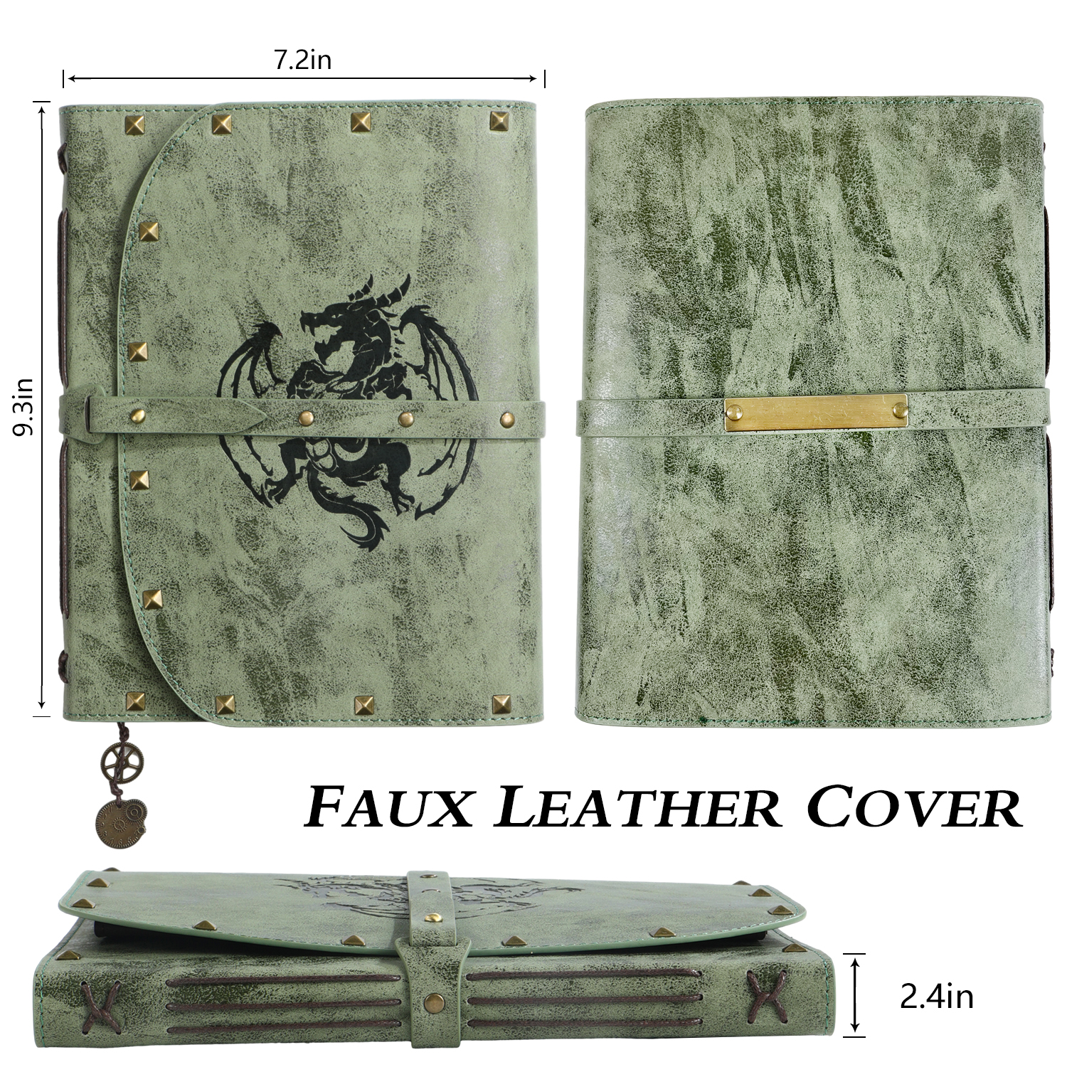 DND Dragon Notebook, Dragon Embossed Notebook for Dungeons & Dragons/D&D, Great RPG Accessory Nerdy Gift for DMs and Players, 288 Page A5 Leather Notepad, Great for Men and Women! Rivet Green Dragon