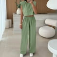 thumbnail image 5 of CHUMUD Two Piece Sets for Women Petite Wide Leg Pants Set Summer Outfits Sleeveless Crew Neck Crop Tops Trousers Matching Sets Casual Going Out, 5 of 9