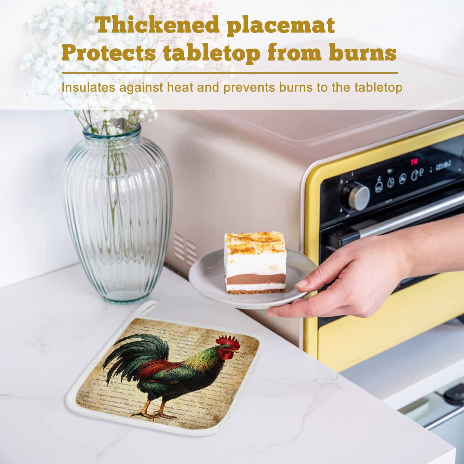 Retro Rooster Pot Holders for Kitchen Heatproof Potholder, 4 Pack Farmhouse Vintage Animal Watercolor Hot Pads Multipurpose Oven Pads Cloth Potholders Trivet for Cooking and Baking