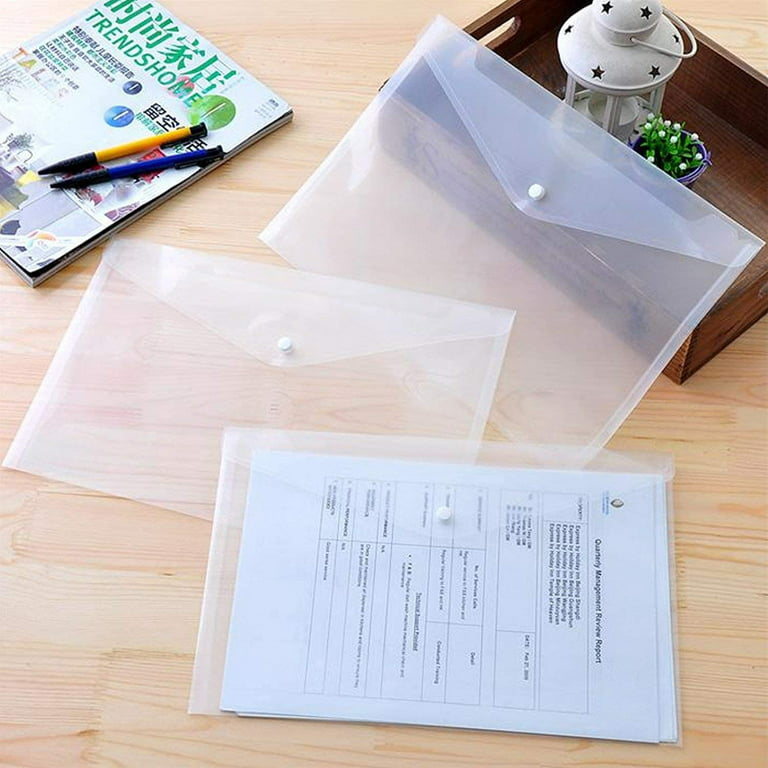 30pcs Poly Envelope Folders, Enveloppes en plastique transparent avec  fermeture à bouton-pression, Enveloppe de projet transparente étanche 
