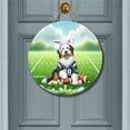 thumbnail image 2 of Happy Easter Hello Spring Old English Sheepdog Playing Football Round Wood Sign Dog Lover Hanging Wall Home Decor - 13003, 2 of 5