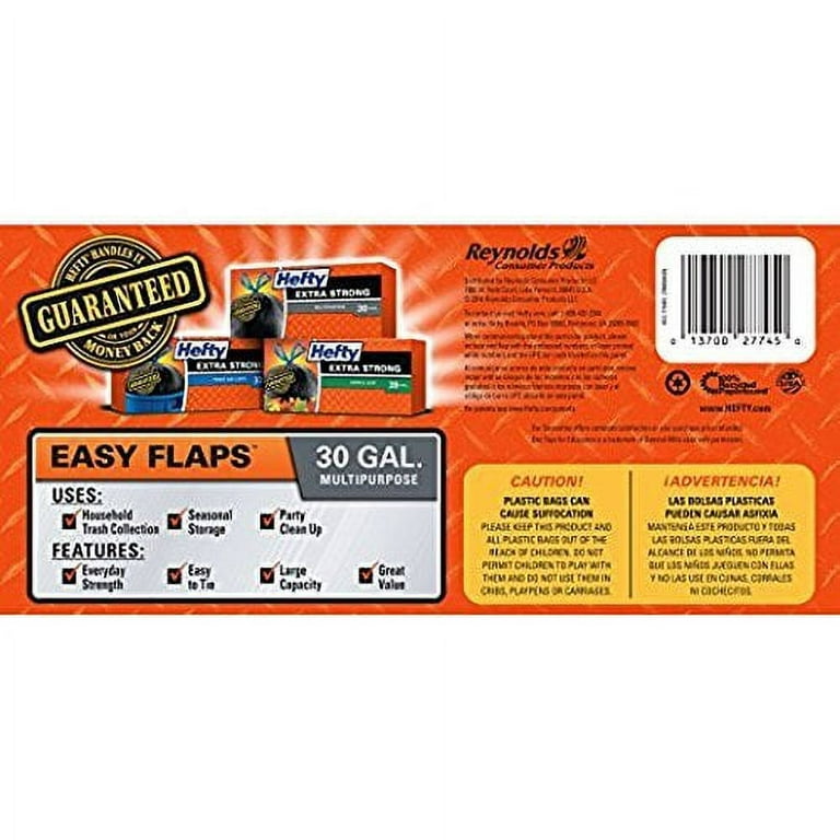 Knowledge Tree  Reynold Food Packaging Hefty Easy Flaps 30-gallon Large Trash  Bags - Large Size - 30 gal - 30 Width x 33 Length x 0.85 mil (22 Micron)  Thickness - 240/Carton - 40 Per Box