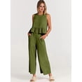 thumbnail image 6 of Women'S Pants Sets 2 Piece Outfits Sleeveless Round Neck Tank Tops Elastic Waist Wide Leg Green S, 6 of 10