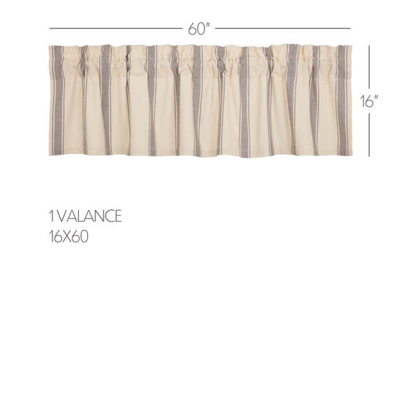 VHC Brands Grace Grey Grain Sack Stripe Farmhouse Valance Kitchen Curtain 16"x60"