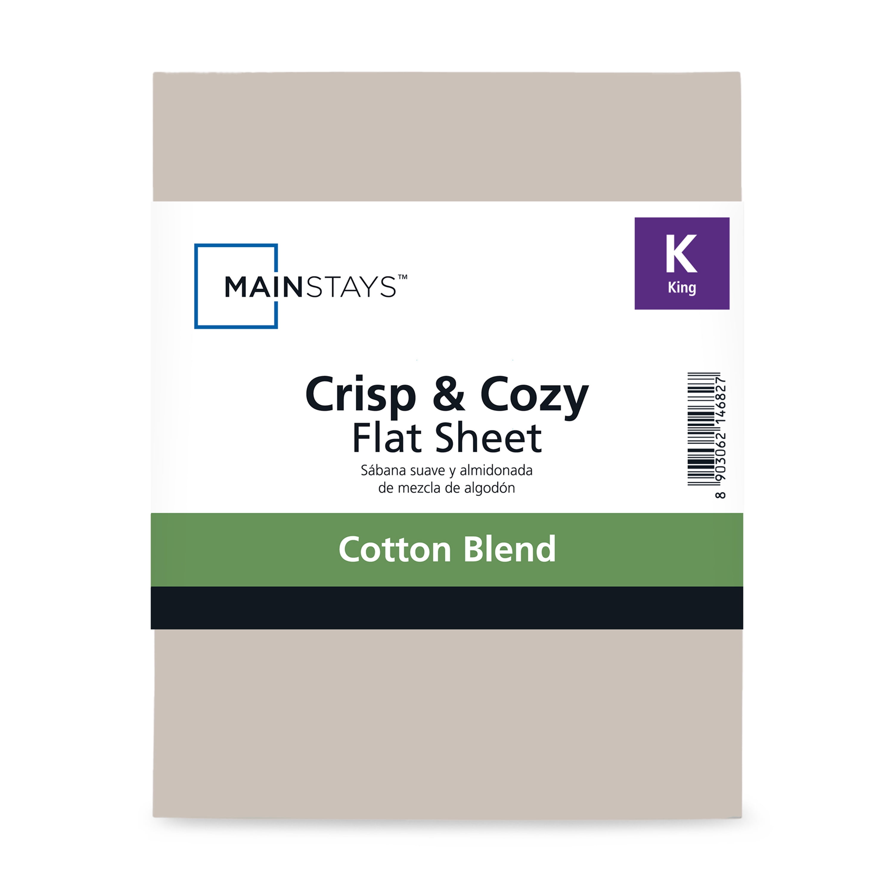 Mainstays 300 Thread Count Easy Care Percale Flat Sheet, Papyrus Beige, King