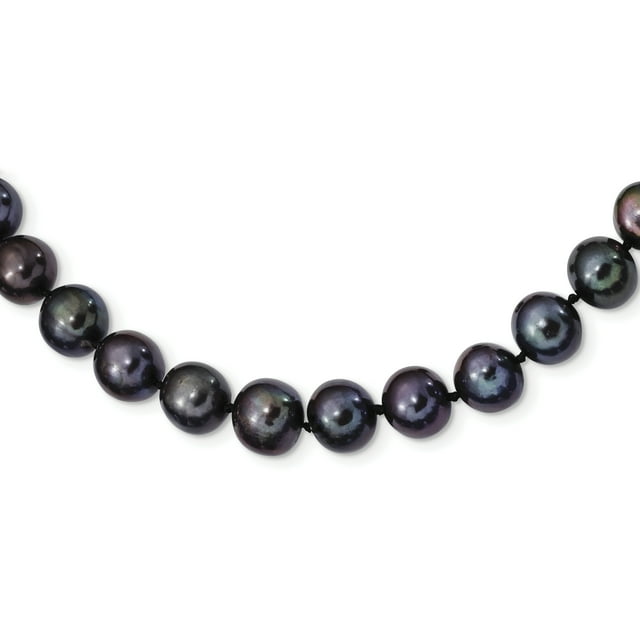 Sterling Silver Rhod-plated 9-10mm Black FWC Pearl Necklace 18 Inch