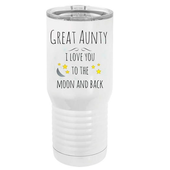 Great Aunty - I Love You to the Moon and Back Stainless Steel Vacuum Double-Walled Insulated 20 Oz Tumbler Travel Coffee Mug with Clear Lid, White