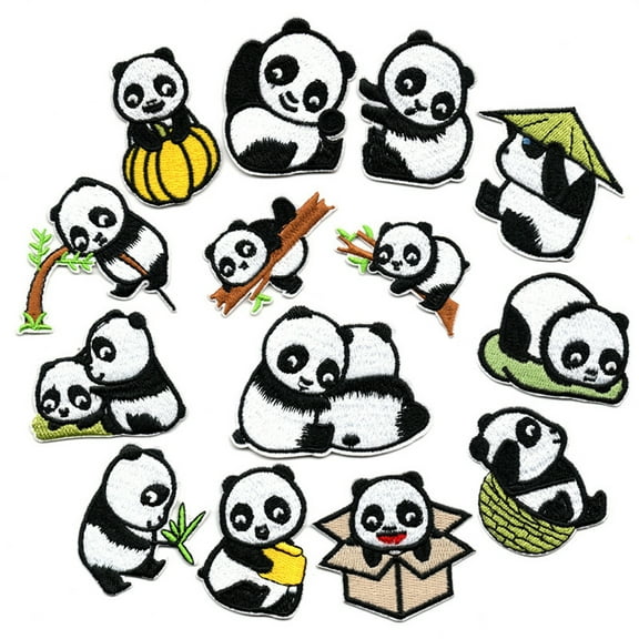 RABBITH 14 Pcs Panda Patch Panda Embroidered Patches Applique Patches for Clothing Decor