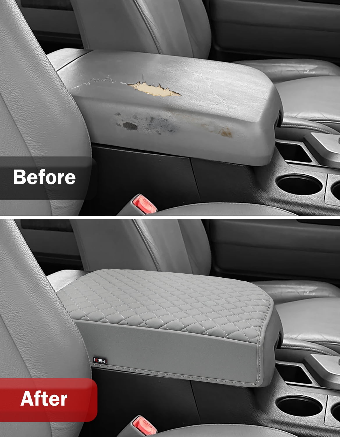 KBH Center Console Cover for 2007-2013 Toyota Tundra & 2008-2022 Sequoia, Middle Console Armrest Cushion Pad for Truck Interior Accessories, Gray