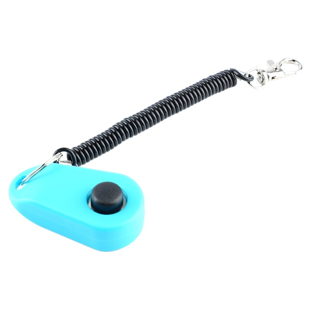 Puppy Training Clicker, Comfortable Button Pet Training Clicker Stainless Steel Hook Positive Behavior Reinforcer Portable Universal For Behavioral Training White,Sky Blue