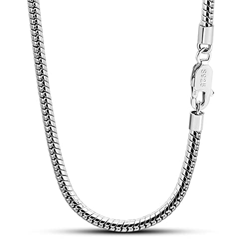 Italy 925 Sterling Silver Snake Chain Necklace Men Women 3MM 4MM Rolo Link Round Chain Chokers 16 18 20 22 24 26 28 30 Uni Boys Girls Fine Jewelry Gift 4MM 24 inches Walmart
