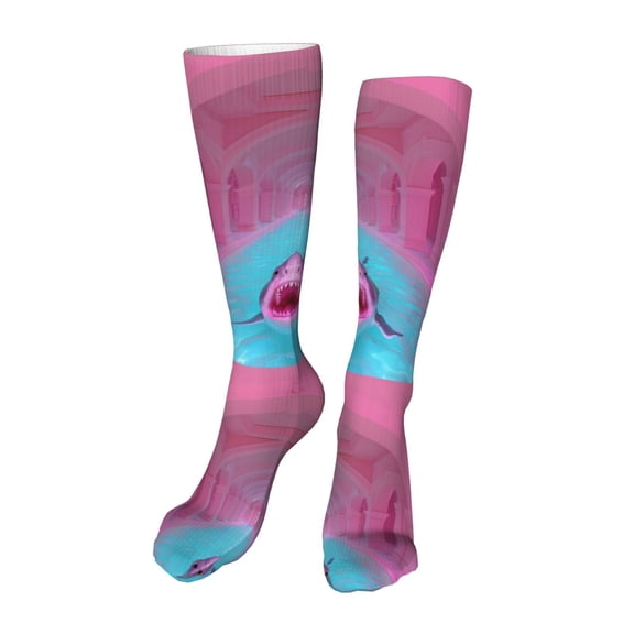 Naloa Pink Shark Pool Fantasy High Stockings Women Thigh High Stockings Over Knee Long Stockings-One Size