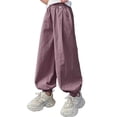 thumbnail image 2 of DJDLJWCJ Big Girls Cargo Pants Straight Leg Multi-pocket School Uniform Pants Elastic Waist Comforty Loose Fit Casual Pants Purple Size 10-11Years, 2 of 6
