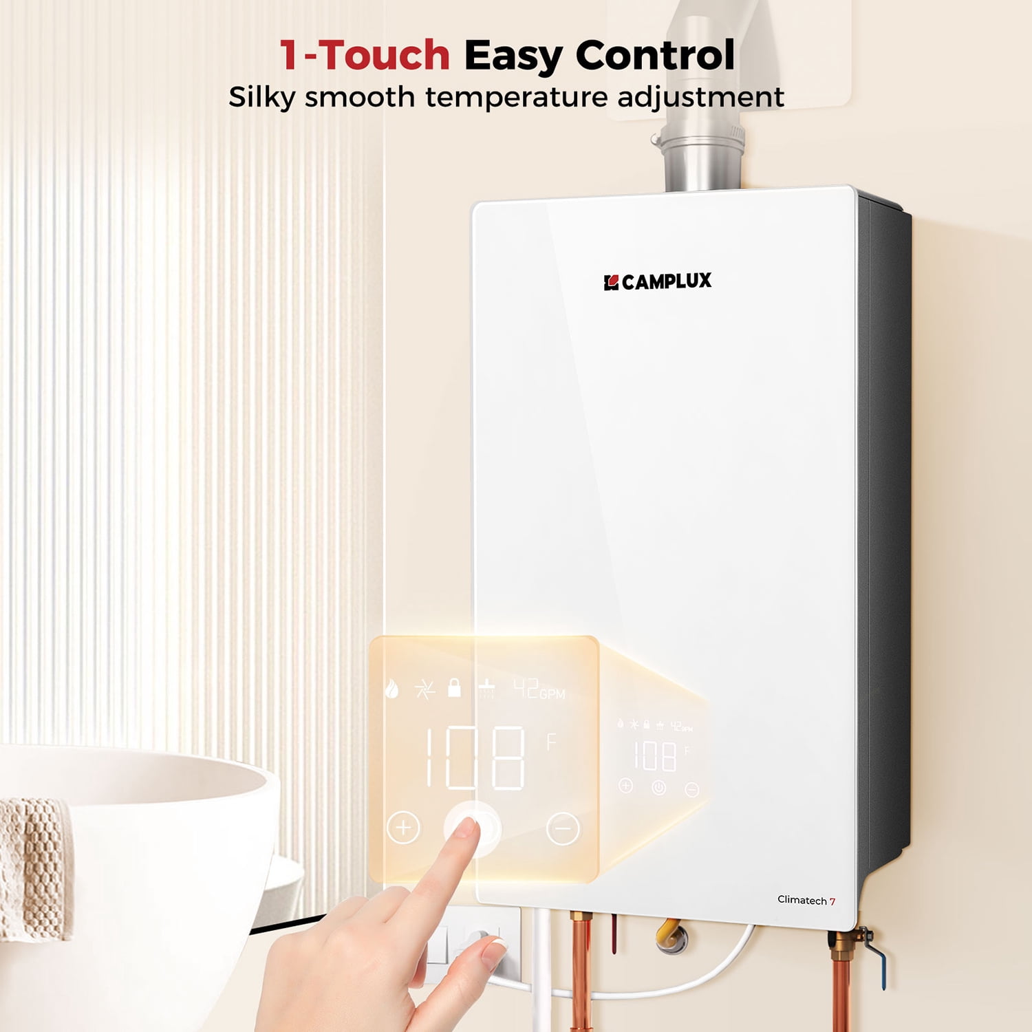 CAMPLUX Climatech 7, 6.86 GPM 170,000 BTU 120V Indoor Propane Tankless Water Heater with LED Display, CSA Certified, CA686WLP