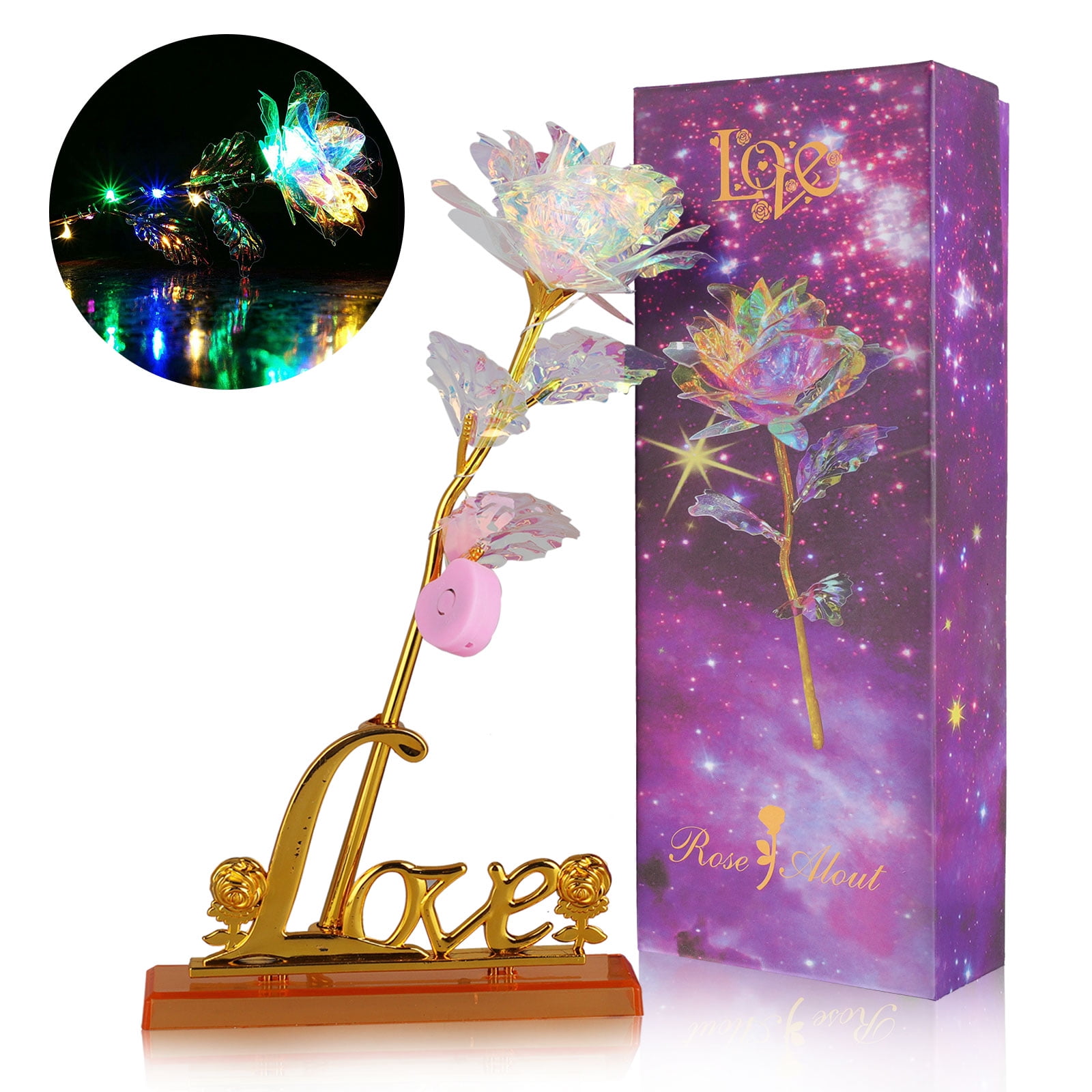 CheeseandU Red Artificial Flower Rose Gift Led Flower Colorful Galaxy Rose with Proposal Resin Figurines Light in Glass Dome Forever Rose for Valentine's Day Girlfriend Gift Birthday Present CheeseandU Red Artificial Flower Rose Gift Led Flower Colorful Galaxy Rose with Proposal Resin Figurines Light in Glass Dome Forever Rose for Valentine's Day Girlfriend Gift Birthday Present