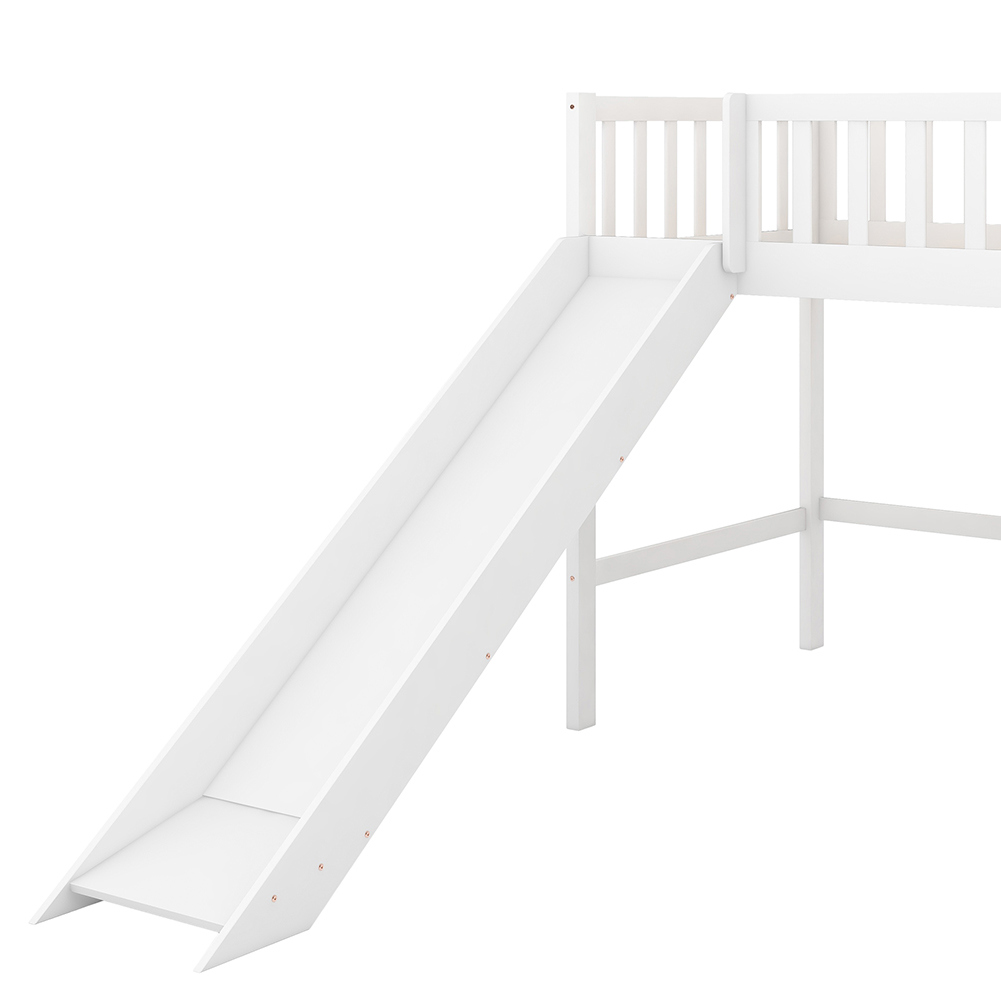 Kadyn Kid's Bedroom Loft Bed, Twin with Slide/Ladder, Grey