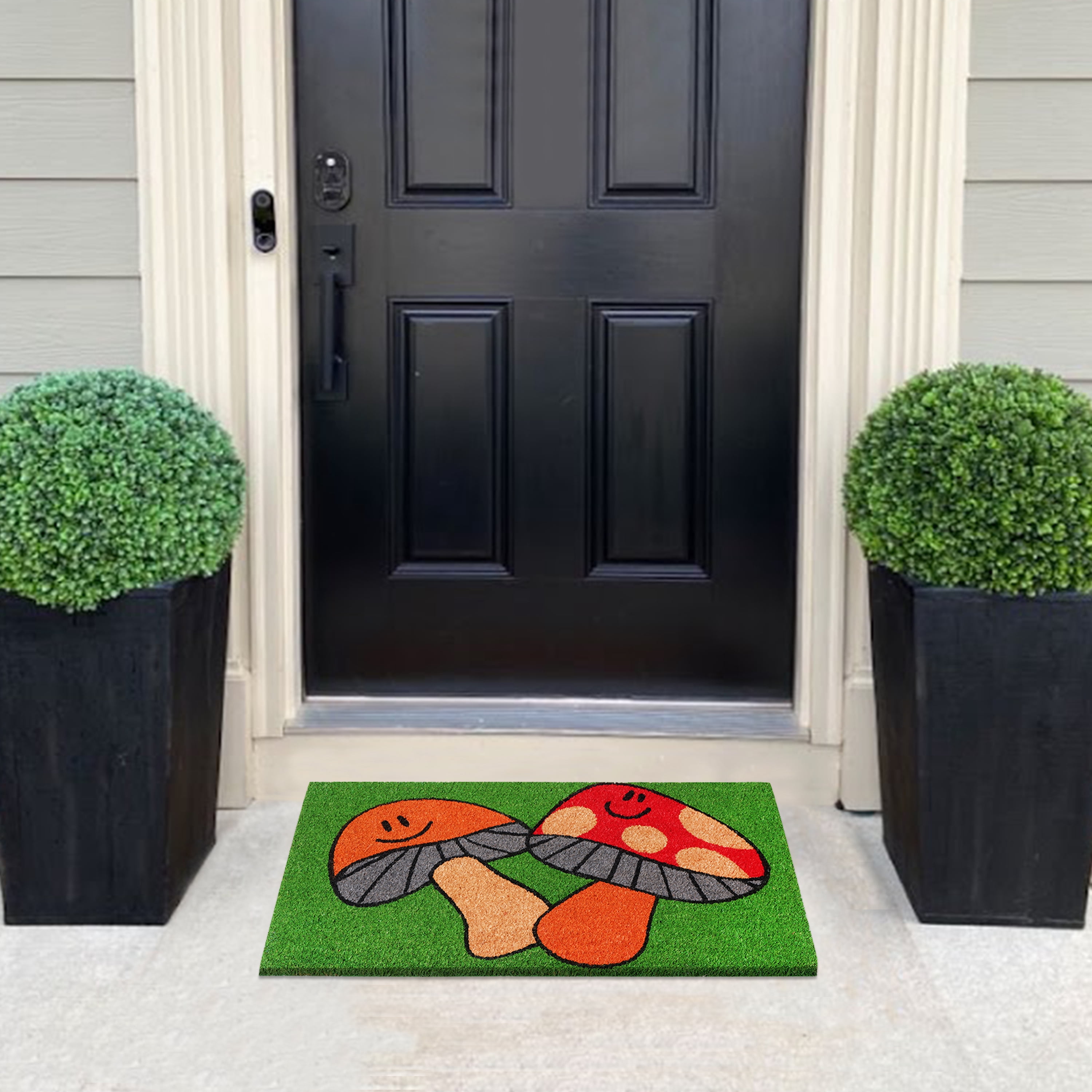 A1HC Dancing Mushroom Natural Coco Coir Doormat with Heavy-Duty Non-Slip PVC Backing, 18"x30", Durable Low-Profile Welcome Mat