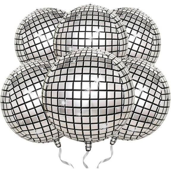 4E's Novelty 6 PCS Silver 22 Inch Disco Balloons, Perfect for Bachelorette, Karaoke, 70s, Disco Party Decorations