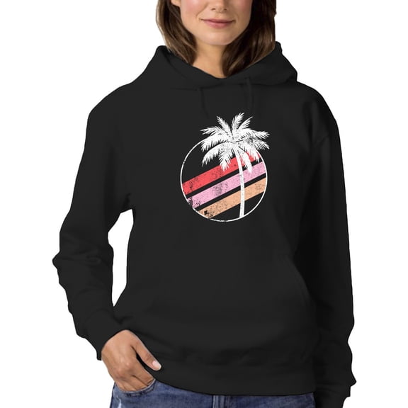 Retro Pink Stripes And Palm Tree Hoodie Women -GoatDeals Designs, Female Medium