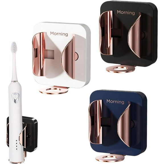 3Pcs Electric Toothbrush Holder Wall Mounted, Gravity Self Adhesive Toothbrush Holder for Bathroom, Toothbrush Organizer Storage Holder, Electronic Toothbrush Stand Hanger with Gold Trim