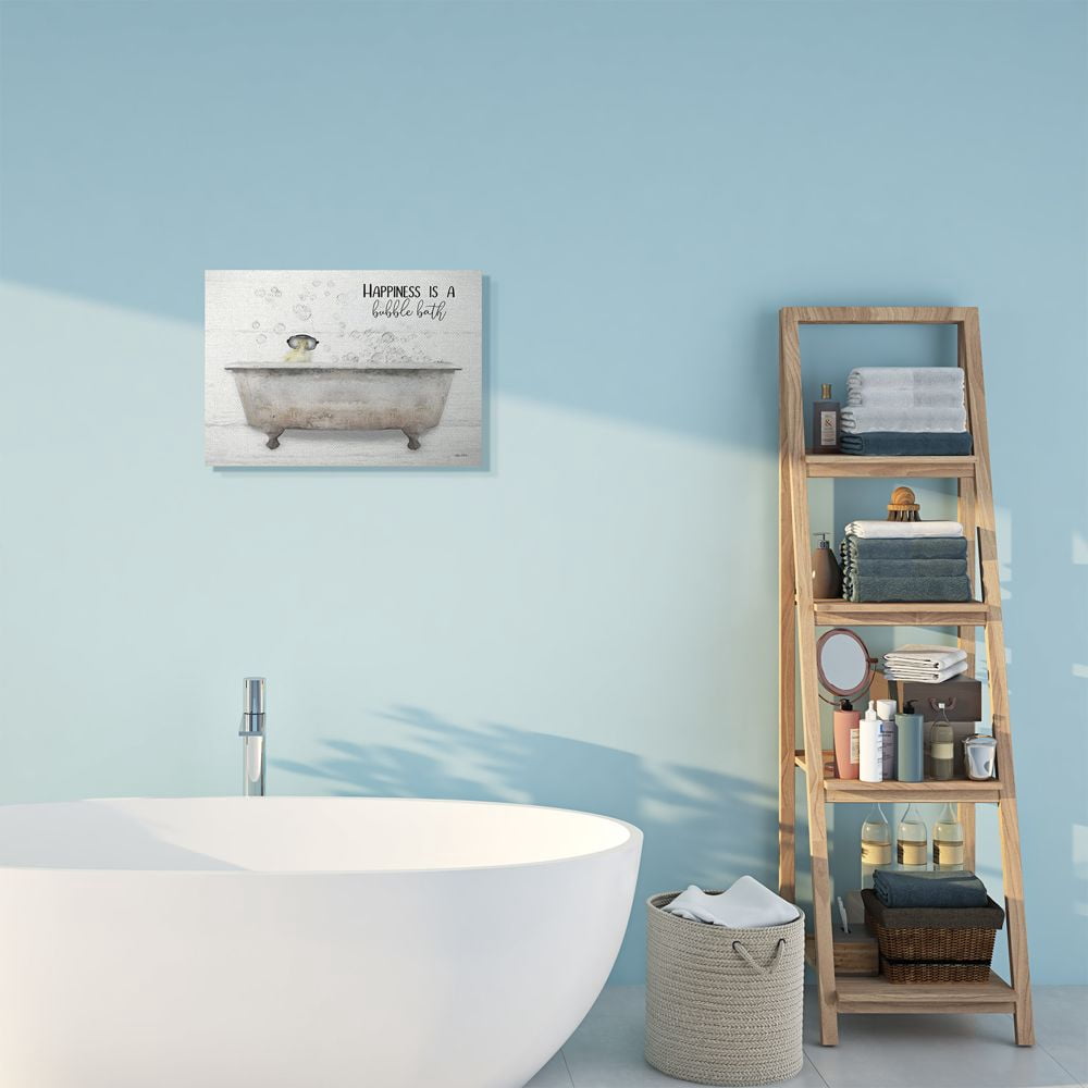 Stupell Industries Happiness is a Bubble Bath Quote Bathroom Tub Chick Canvas Wall Art Design by Lori Deiter, 16" x 20"