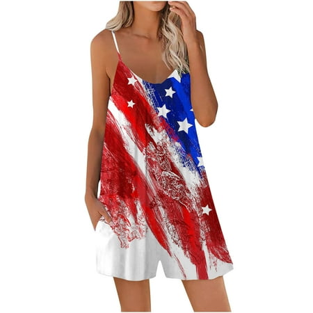 

Summer Short Jumpsuits for Women Printed Rompers Casual Spaghetti Strap Loose Fitted Onesie Jumpers with Pockets (X-Large WhiteA)