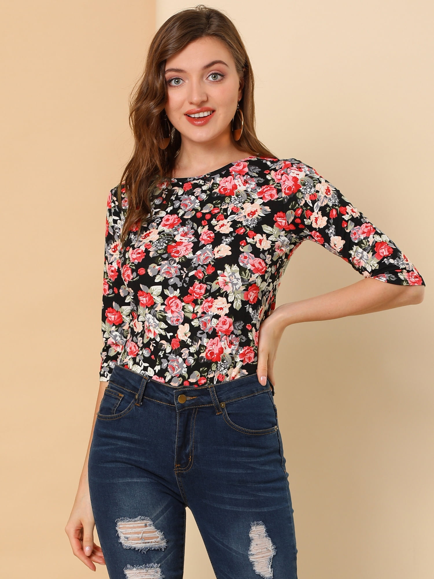 DARING DIVA Women's Halloween Costume 1/2 Sleeve Floral Top XX-Large Black-Floral