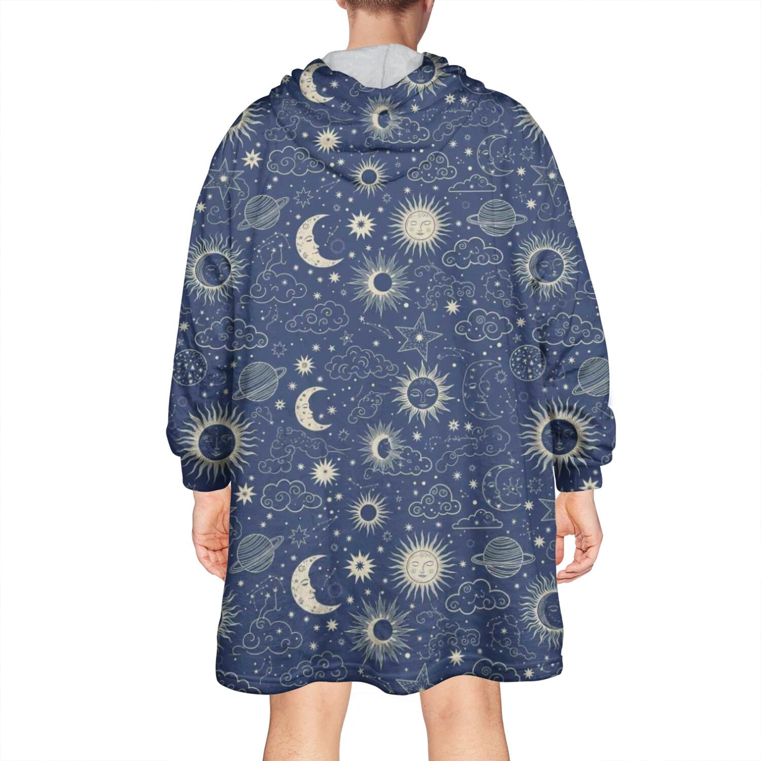 Wearable Oversized Blanket,Dark Blue Celestial Pattern Wearable Blanket Hoodie for Adults,Cozy Hooded Blankets with Super Pockets,Super Warm Fuzzy Pullover for Women & Men