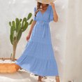 thumbnail image 4 of Ovzne Robes Grande Taille pour Femmes Rondes Robe de Plage Mode Femmes Été Décontractée Col en V Manches Courtes à Volants Robe Unie Robe d'Été Manches Courtes Liquidation, 4 of 7