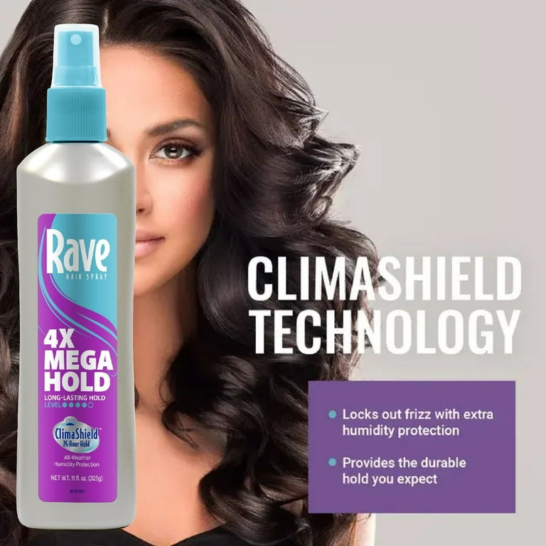 Rave 4X Mega Hold Hair Spray, Unscented, All-Weather Protection
