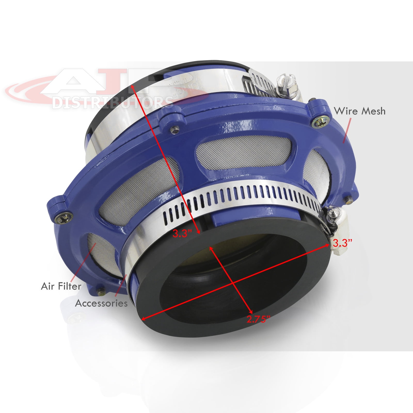 AJP Distributors Upgrade JDM Universal 2.75" High Flow Cold Short Air Intake CAI SRI Forced Induction Turbo Charger Bypass Valve Rubber Filter Hydro Lock Protection Kit Clamp Blue