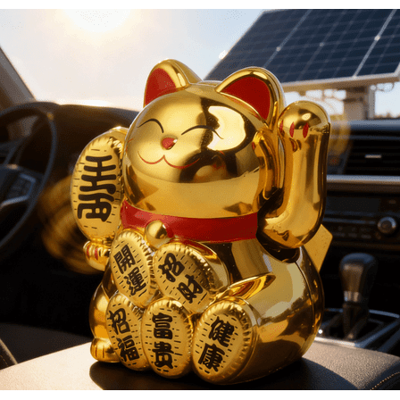 Small Solar Waving Cat, Japanese Maneki Neko, Cute Beckoning Cat Welcoming Cat, Feng Shui Lucky Cats as Good Luck Decor for Home, Office, Car, Stores, Restaurants