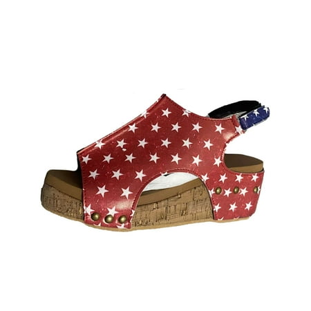 

YanHoo Independence Day Women Wedge Sandals Peep Toe Ankle Strap Platform Sandal Dressy Slingback High Heel Summer Casual Shoes