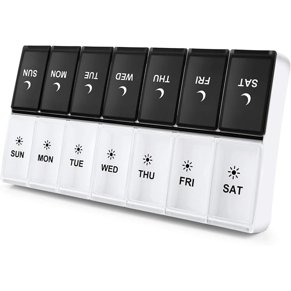 Cnshop Weekly Pill Organizer, Extra Large 7-Day AM/PM Pill Box, Black & White