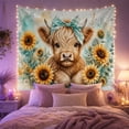 thumbnail image 2 of Fluffy Highland Cow Calf with Sunflowers and Cream Flowers, Whimsical Rustic for Animal Lovers, Farmhouse Wall Art Decor, Birthday Gift, Tapestry Wall Hanging for Living Room and Nursery, 2 of 7