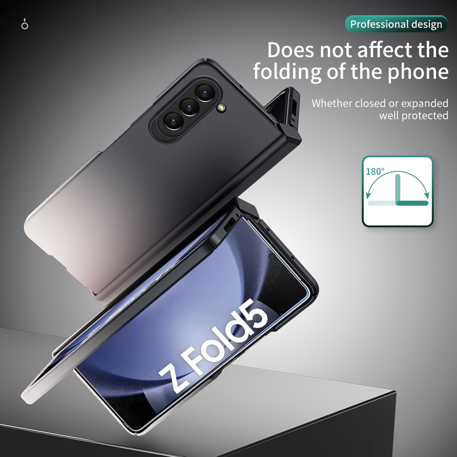 for Samsung Galaxy Z Fold 5 5G 2023 Case, Luxury Gradient Tempered Glass Drop Protection Matte Shockproof Hybrid Folding Flip Phone Case Cover for Samsung Galaxy Z Fold 5 5G 7.6 inch, Black + White