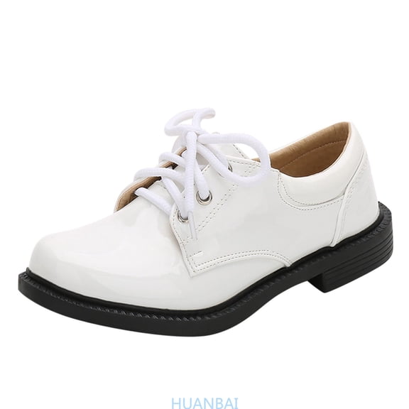 HUANBAI Boys Shoes Boots Thick Bottom Student Dress Shoes Performance Shoes Solid Color Comfortable ,(10.5-11 Years White) Size ,2.5