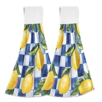Yayeee Kitchen Hanging Hand Towels Set of 2 with Loop Bathroom Absorbent Tie Towel, Lemon Checkered