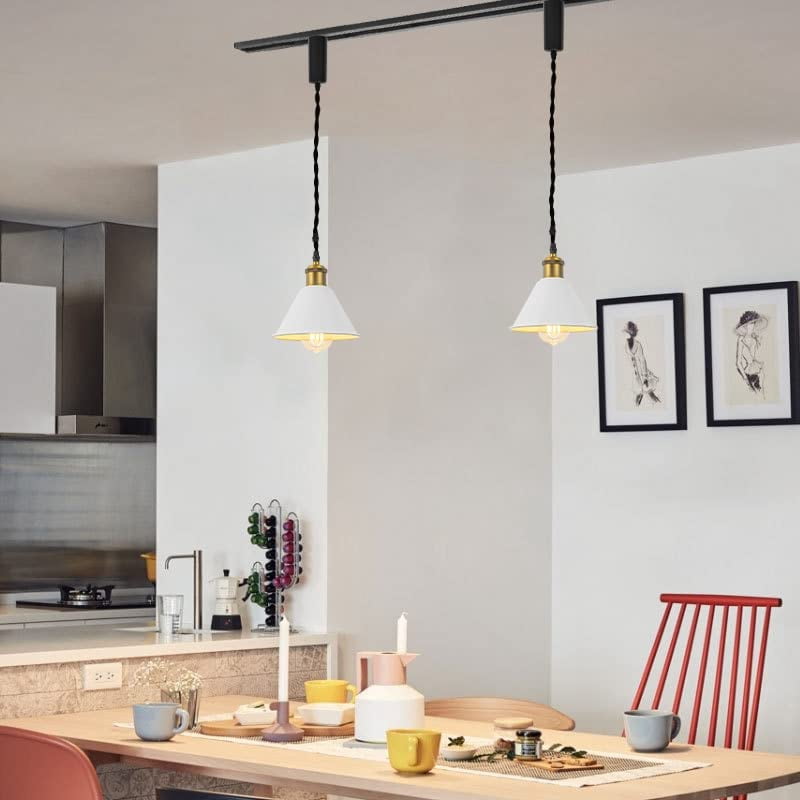 KAYYELAMP 1x Plug in Cable Track Rail, 2X Adjustable Cord White Track Lighting Fixtures Matt Brass Finish E26 Base H-Type Vintage Design for Kitchen Loft(No Bulb)