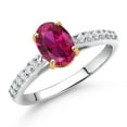 thumbnail image 2 of Gem Stone King 10K Yellow and White Gold Red Created Ruby and White Lab Grown Diamond Engagement Ring for Women (1.53 Cttw, Oval 8X6MM, Gemstone July Birthstone, Available in Size 5, 6, 7, 8, 9), 2 of 4