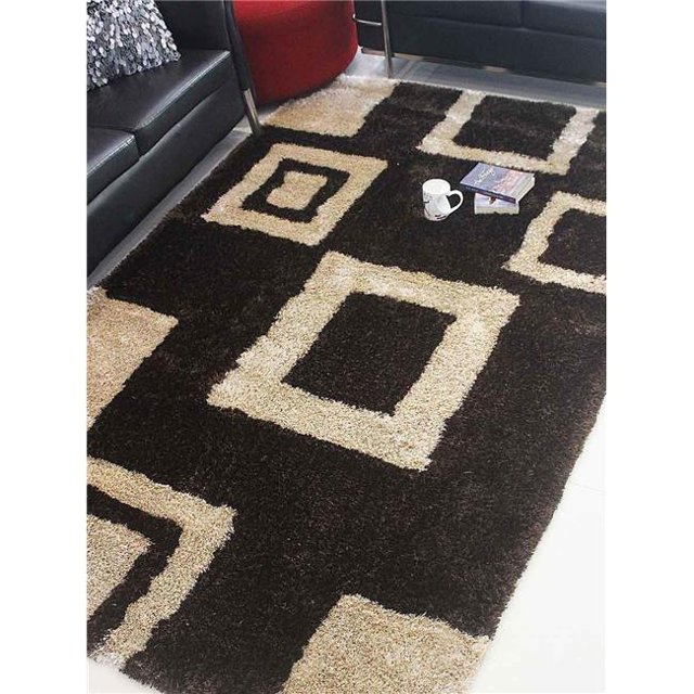 Rugsotic Carpets USK00001T0401A11 6 x 9 ft. Hand Tufted Shag Polyester Geometric Area Rug - Brown Beige