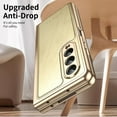 thumbnail image 4 of Dteck Case for Samsung Galaxy Z Fold 3,Luxury Leather Built-in Screen Protector Case Shockproof Electroplated Hard PC Bumper Cover for Galaxy Z Fold 3 5G,Gold, 4 of 9