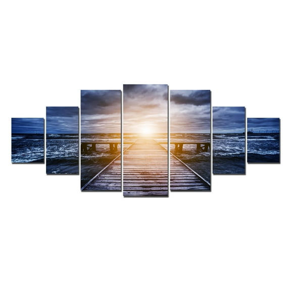 Startonight Huge Canvas Wall Art Light In The End Of Way, USA Large Home Decor, Dual View Surprise Artwork Modern Framed Wall Art Set of 7 Panels Total 39.37 x 94.49 inch