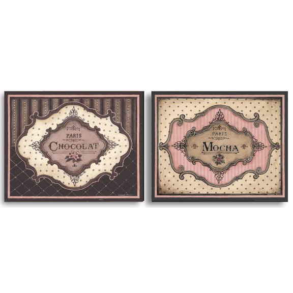 Lovely Pink and Brown Paris Mocha and Chocolat Decorative Signs; Two 14X11 Poster Prints