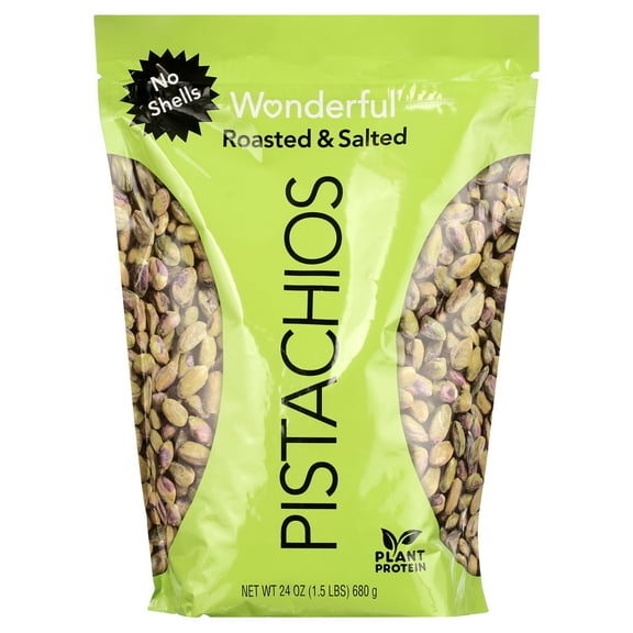 Wonderful Pistachios, No Shells, Roasted & Salted, 24 Ounce Resealable Pouch