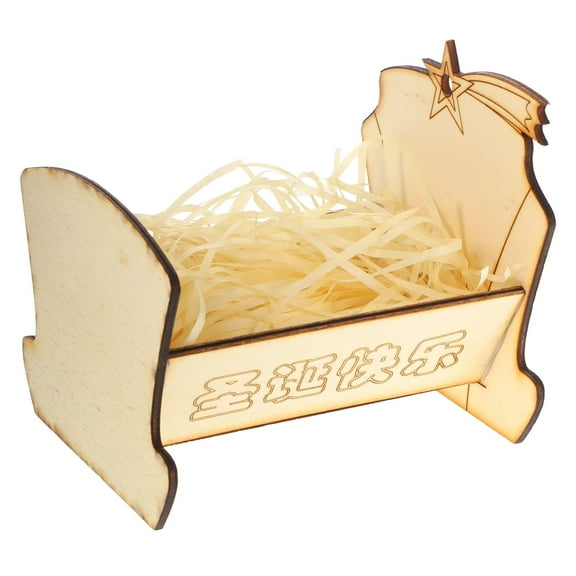 Masteelf Baby Jesus Manger Ornament Wooden Nativity Scene Decoration Light Yellow Mini Manger Bed